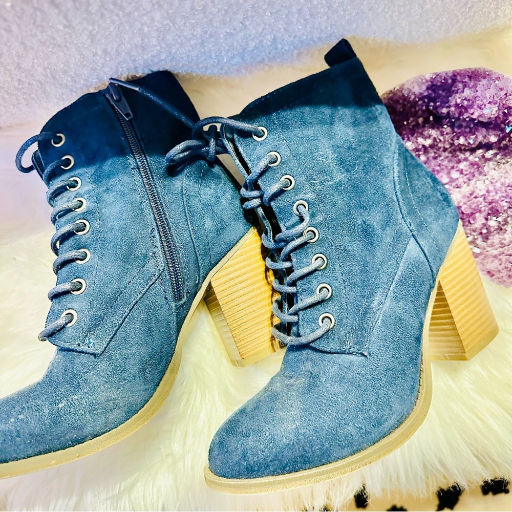 Blue Suede Ankle Boots